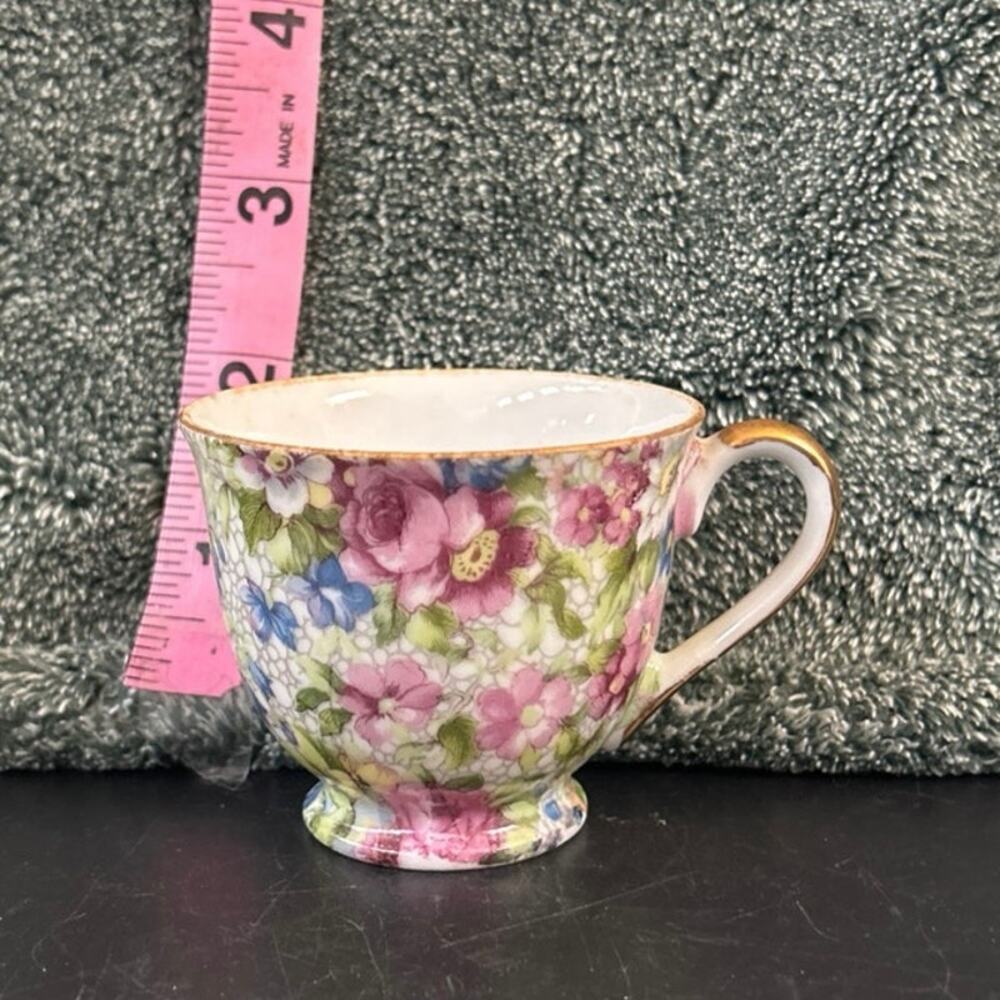 Merit Small Demitasse Cup Occupied Japan MC Floral Pink Chintz with Gold
